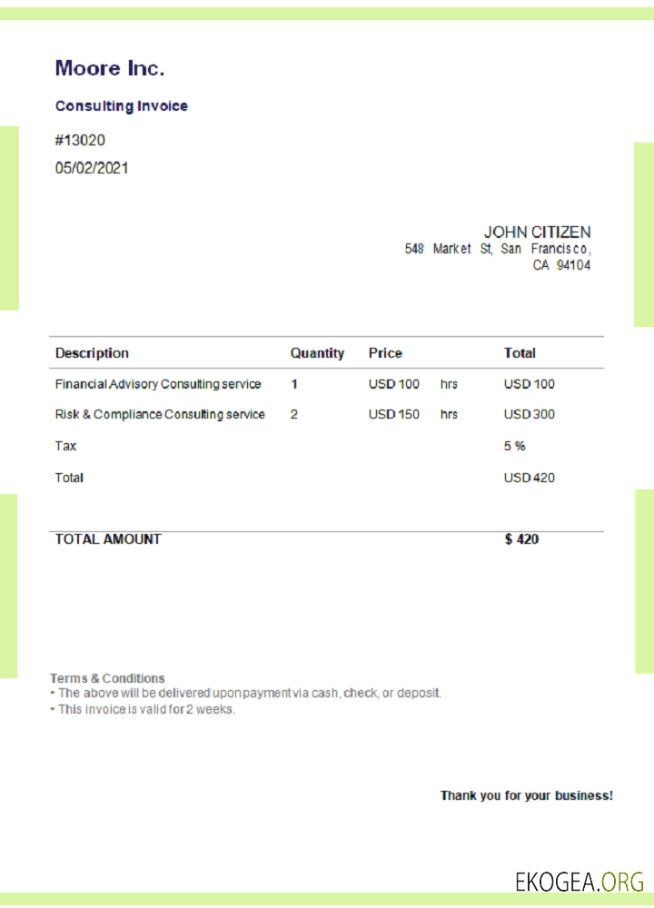 Facture USA Moore Inc.